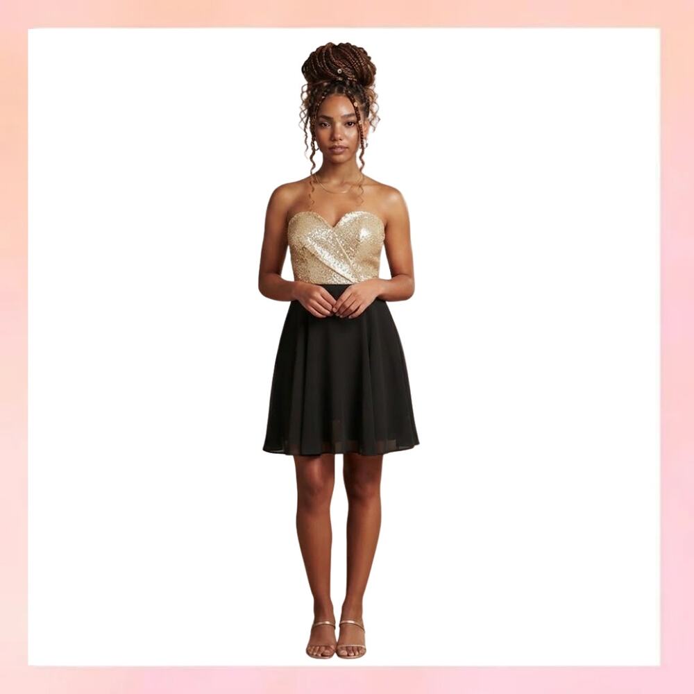 Naven Gold & Black Strapless  Fit & Flare Party Dress Size 2